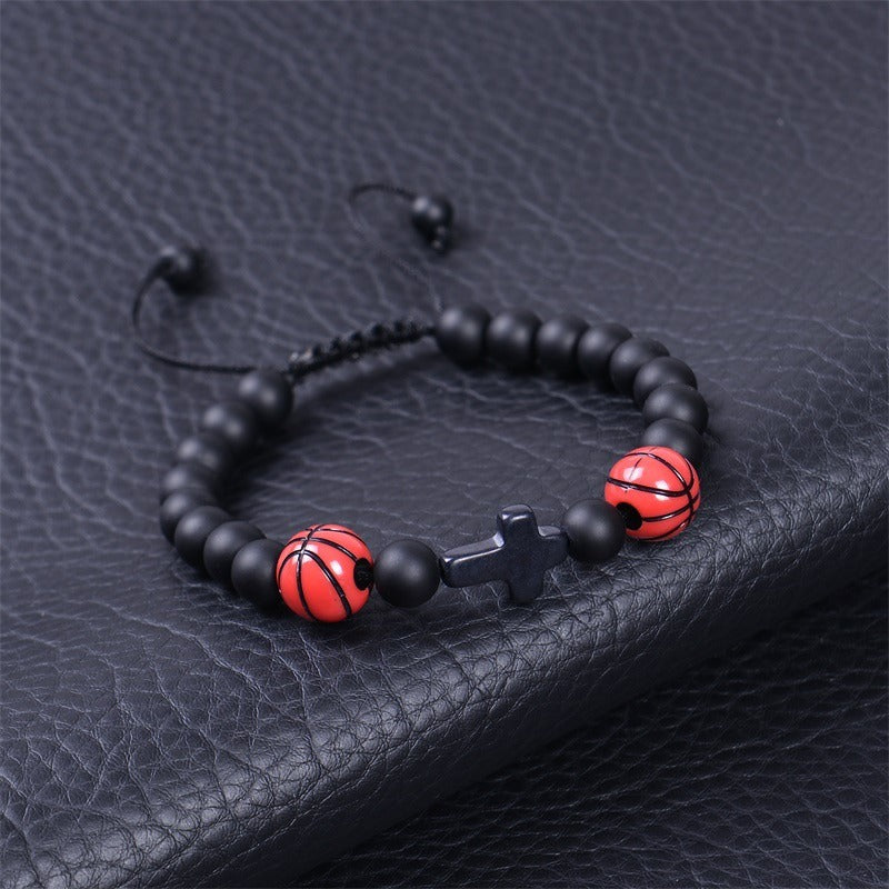 Europe and the United States sports style natural stone basketball bracelet cross woven bracelet football tennis card hand adornment hot sale natural stone bracelet