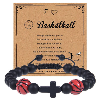 Europe and the United States sports style natural stone basketball bracelet cross woven bracelet football tennis card hand adornment hot sale natural stone bracelet