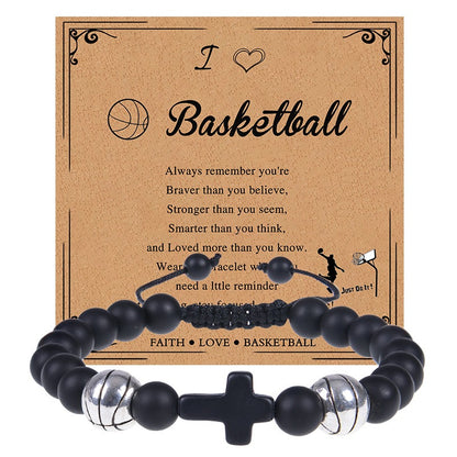 Europe and the United States sports style natural stone basketball bracelet cross woven bracelet football tennis card hand adornment hot sale natural stone bracelet