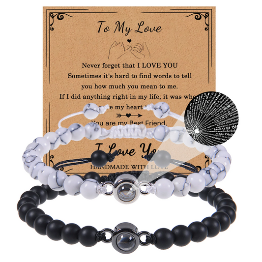 100 languages Projection bracelet I Love You Frosted stone white Turquoise couple bracelet