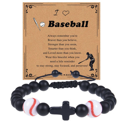 Europe and the United States sports style natural stone basketball bracelet cross woven bracelet football tennis card hand adornment hot sale natural stone bracelet