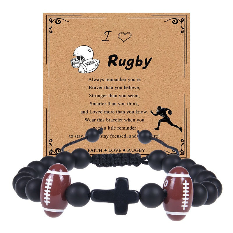 Europe and the United States sports style natural stone basketball bracelet cross woven bracelet football tennis card hand adornment hot sale natural stone bracelet