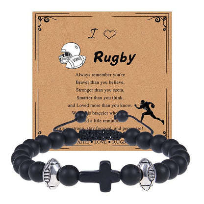 Europe and the United States sports style natural stone basketball bracelet cross woven bracelet football tennis card hand adornment hot sale natural stone bracelet