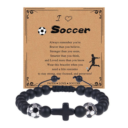 Europe and the United States sports style natural stone basketball bracelet cross woven bracelet football tennis card hand adornment hot sale natural stone bracelet