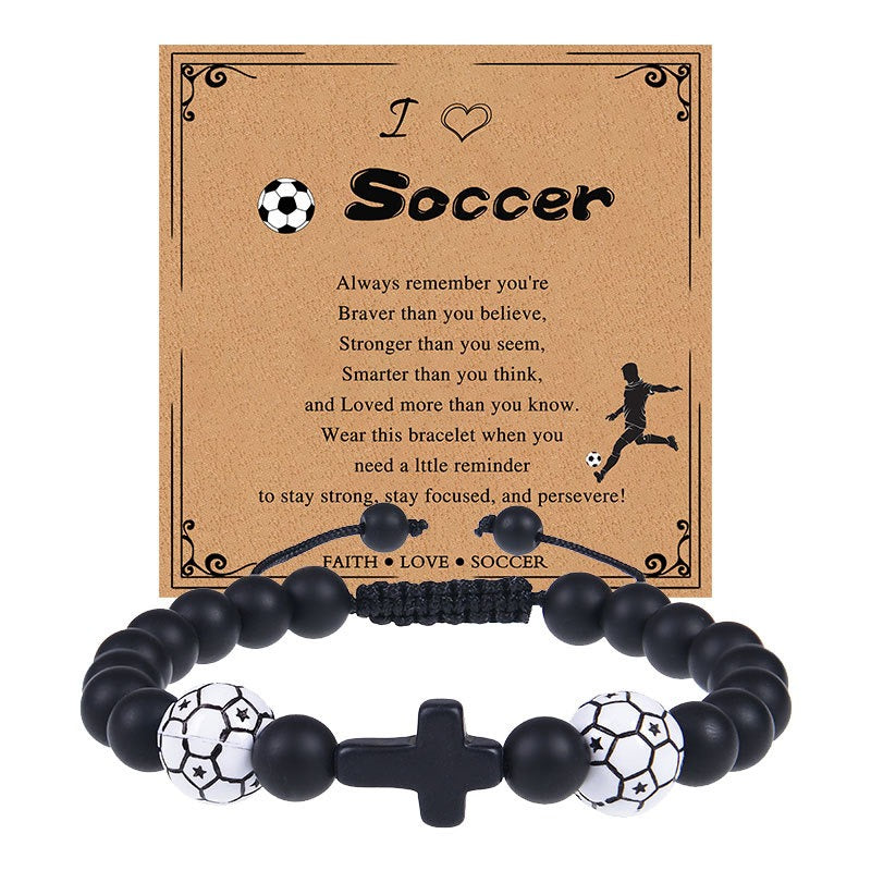 Europe and the United States sports style natural stone basketball bracelet cross woven bracelet football tennis card hand adornment hot sale natural stone bracelet