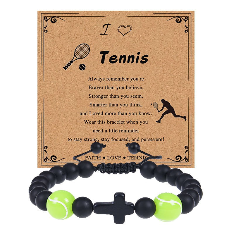 Europe and the United States sports style natural stone basketball bracelet cross woven bracelet football tennis card hand adornment hot sale natural stone bracelet